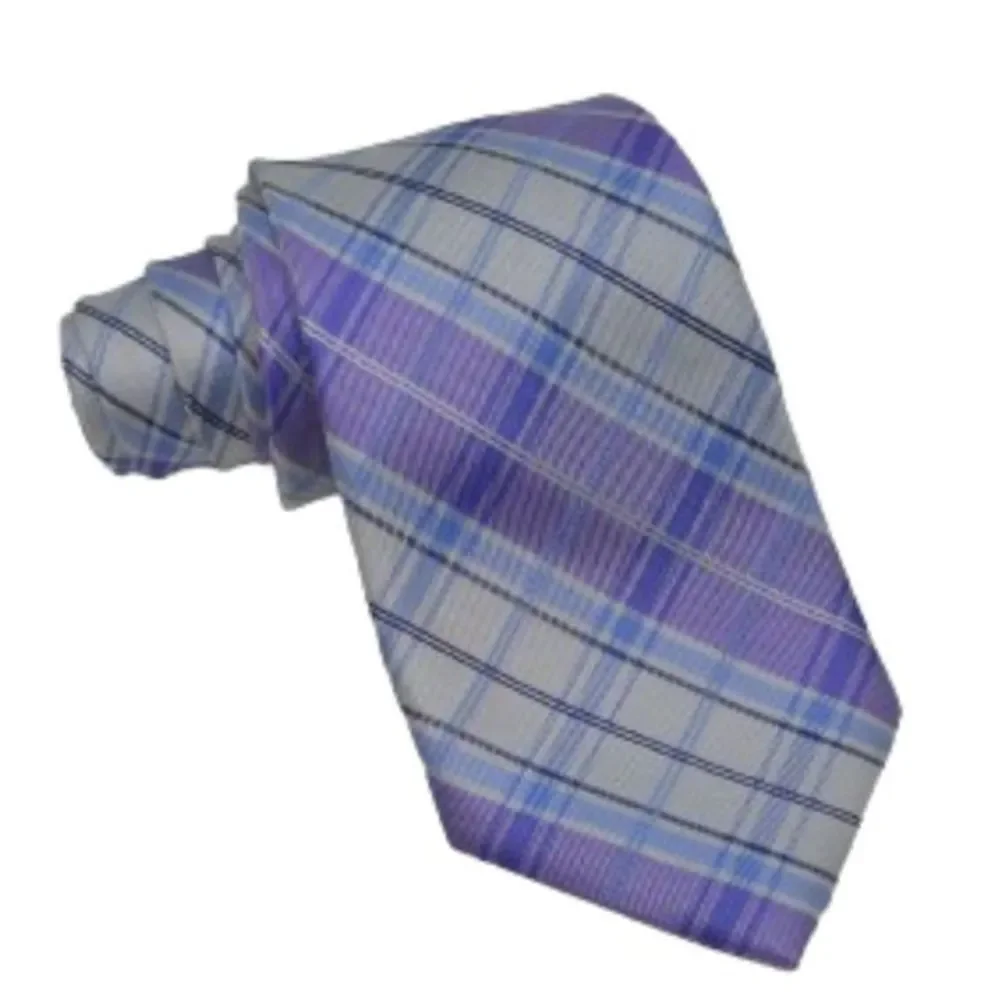 Nautica 100% Silk Plaid Purple Lavender Blue Beige Necktie Tie